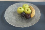 Large Vintage Frosted Glass Fruit Bowl/Round Platter/Centrepiece With a Floral and Foliage Pattern in the Lalique Style, but Unknown Maker