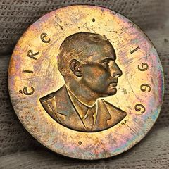 Ireland 1966 Silver Proof 10 Shillings Coin in Original Holder Stunning Rainbow Toning!!