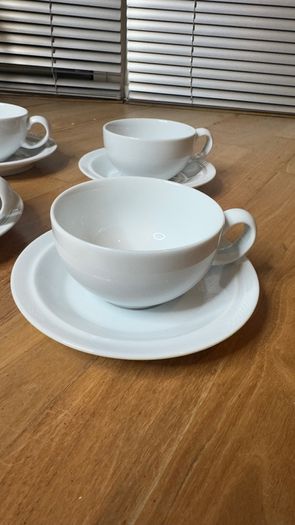 Denby White 8oz Cappuccino Coffee Cups and Saucers,  Set of 4