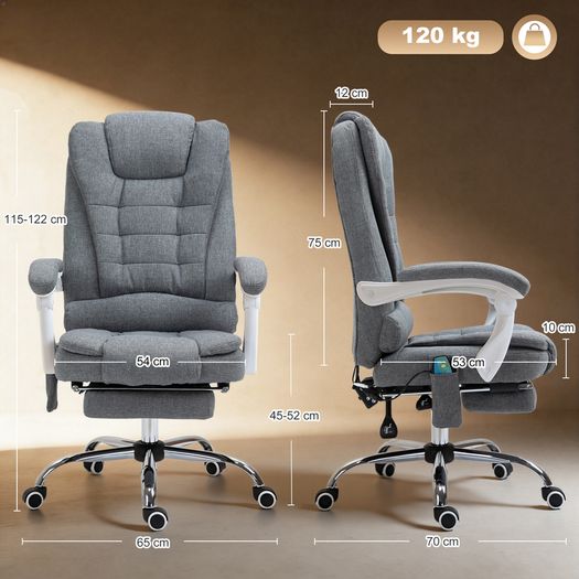 Heated 6 Points Vibration Massage Executive Office Chair Adjustable Swivel Ergonomic High Back Desk Chair Recliner with Footrest Grey