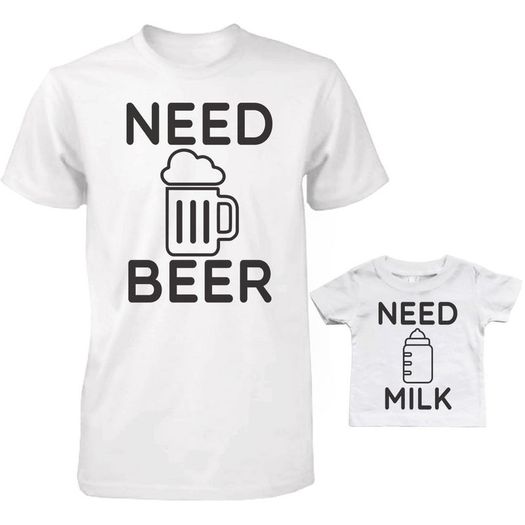 Matching Daddy and baby T-Shirts Need Beer and Milk