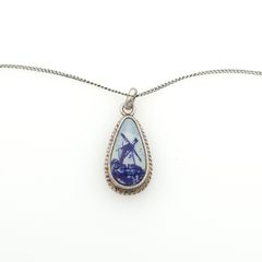 Vinage 835 Silver Delft Ceramic Necklace