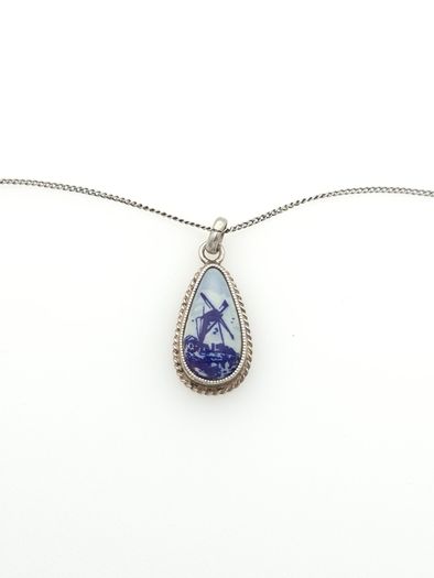 Vinage 835 Silver Delft Ceramic Necklace