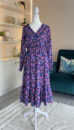 Ladies Long-sleeved Purple & Pink Floral Dress from Vila Size: UK 12 / EU 40
