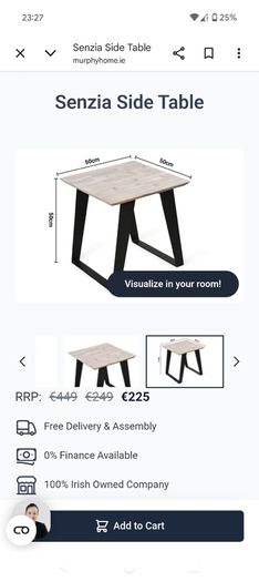 Side table with glass top