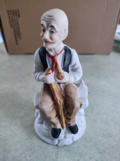 Vintage  Porcelain Old Man Smoking Pipe Cane Figurine Home Decor Collectible