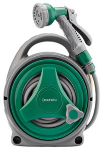 12m Water Pipe +2m Leader Hose, Hose Pipe Reel with 8 Adjustable Spray Gun Nozzles, Manual Retractable Garden Water Hose Reel,Outdoor Hose Reel Set for Garden Patios,Balconies