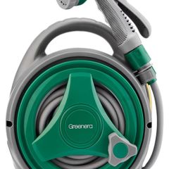 12m Water Pipe +2m Leader Hose, Hose Pipe Reel with 8 Adjustable Spray Gun Nozzles, Manual Retractable Garden Water Hose Reel,Outdoor Hose Reel Set for Garden Patios,Balconies