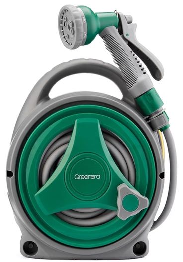 12m Water Pipe +2m Leader Hose, Hose Pipe Reel with 8 Adjustable Spray Gun Nozzles, Manual Retractable Garden Water Hose Reel,Outdoor Hose Reel Set for Garden Patios,Balconies