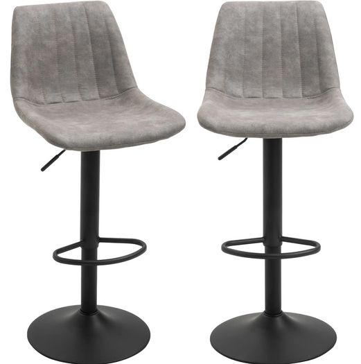 2-pack retro design bar stools, incl. footrest, height-adjustable, gas lift, Gray + Black