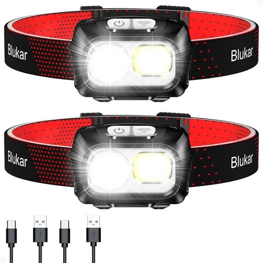 Head Torch Rechargeable, 2 Pack 2000L Super Bright Headlamp-8 Modes