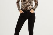 Mock Neck brown Zebra Print Slim Tee  Size M