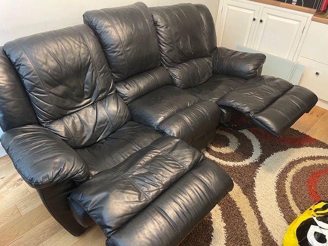 3 Seat Reclining Sofa-Black Leather