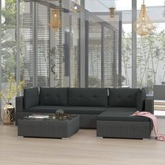 5 Piece Garden Lounge Set with Cushions Poly Rattan Black