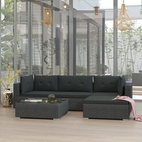 5 Piece Garden Lounge Set with Cushions Poly Rattan Black