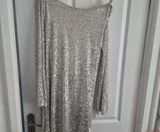 Women's Silver Sequined Cocktail Dress.
