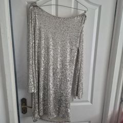 Women's Silver Sequined Cocktail Dress.