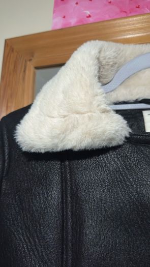 Zara Kids Black Faux Shearling Biker Jacket - Size 13-14 Yrs / 164 cm