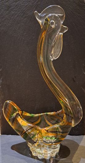 Vintage Heavy Art Glass Chicken Bowl