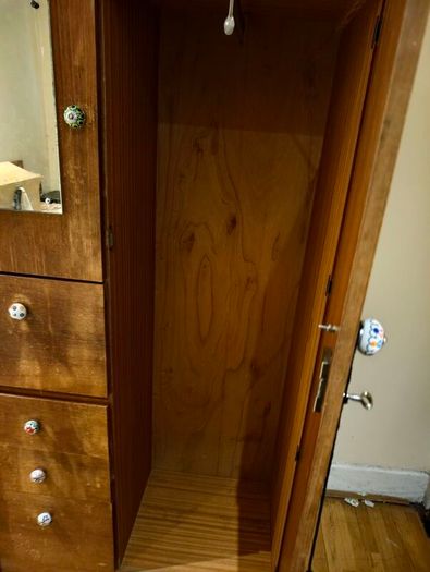 Vintage Wooden Wardrobe / Armoire with Mirror, Drawers & Decorative Knobs