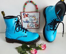 Dr Martens Pascal 1460 blue teal patent leather ankle boots 8 hole UK5 EU 38 US7