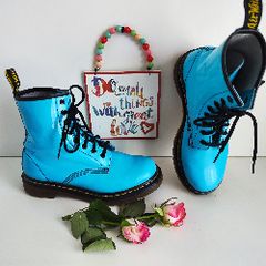 Dr Martens Pascal 1460 blue teal patent leather ankle boots 8 hole UK5 EU 38 US7
