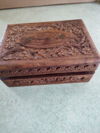 Vintage Carved Wood Box, Trinket Box Floral Design Wood, Atom Chicago