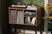 Record Player Table, Mid-Century Record Player Stand with Vinyl Storage Hold Up to 150+ Albums, Vinyl Record Cabinet with Adjustable Shelves, Wood Turntable Stand for Music Living Room, Oak