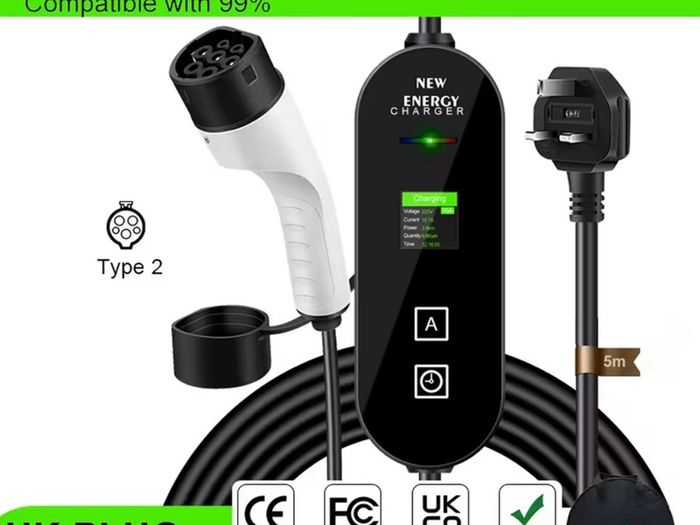 EV Portable Charger Type2 Connector 13A-16A 1Phase 3KW 5m Wallbox Charging Station for Electric Vehicle