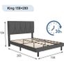 King Bed Frame, Dark Grey, Upholstered Wooden Slat Bed Frame with Headboard Image 7