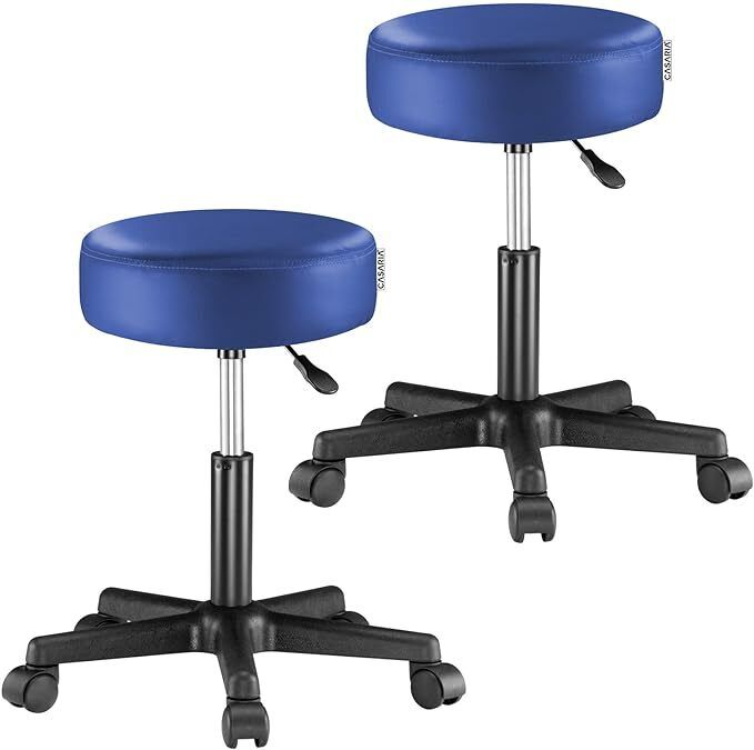 Set of 2 Rolling Stools Height Adjustable with Wheels 46 - 60 cm Seat Height 10 cm Padding