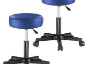 Set of 2 Rolling Stools Height Adjustable with Wheels 46 - 60 cm Seat Height 10 cm Padding