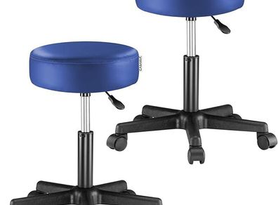 Set of 2 Rolling Stools Height Adjustable with Wheels 46 - 60 cm Seat Height 10 cm Padding
