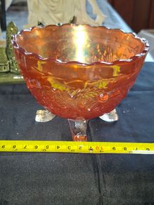 1920s Marigold Carnival Glass Bowl a Thistle and Thorn design, possibly manufactured by Sowerby Glass in the 1920s, no chips or cracks,
