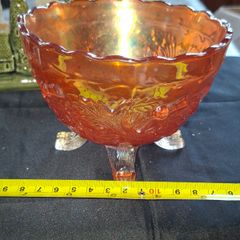 1920s Marigold Carnival Glass Bowl a Thistle and Thorn design, possibly manufactured by Sowerby Glass in the 1920s, no chips or cracks,