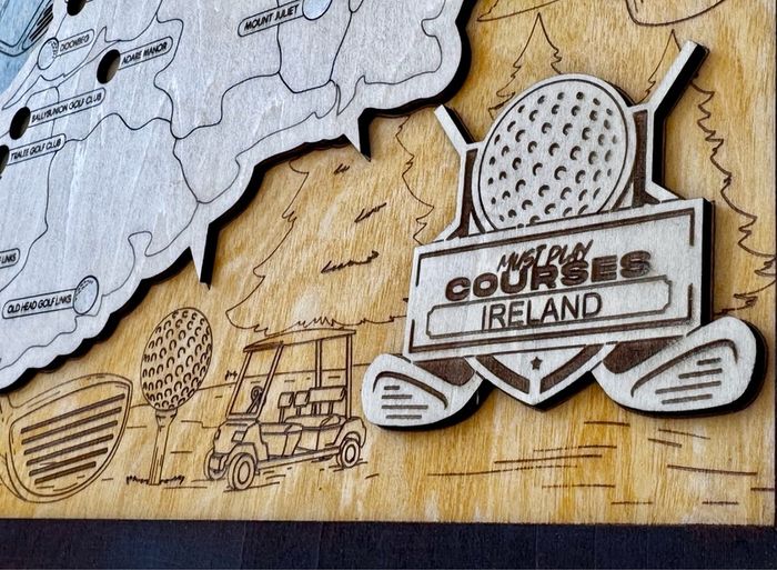 Handmade Ireland Golf Course Tracker Map - 3D Layered Wood (Framed)