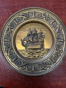 Vintage decorate brass sailing ship