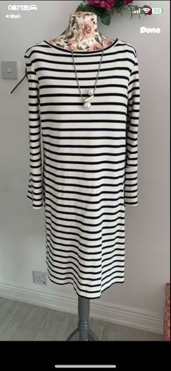dress striped cream & navy dress size 12 street one brand