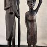 African Wooden Figures Pair Warrior Spear Water Carrier Hand Carved Image 6