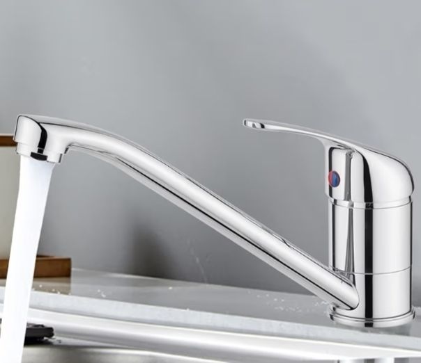 Kitchen Mixer Tap Solid Brass Monobloc Design 360 Long Swivel Spout Chrome Polish Finish for Caravan  Home Sinks