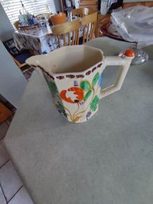 RARE Vintage Antique Large water pitcher jug 1930s Art Deco John Maddock & Sons Royal Ivory 'Sunset Ware' Hand Painted Floral jug.