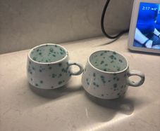 2 Speckled coffee cups bought in Greece