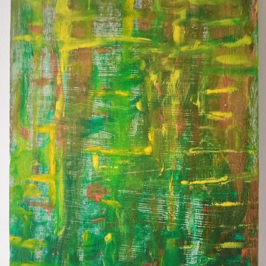 Retro French Abstract Oil on Panel Painting