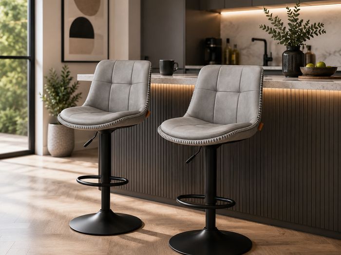 Set of 2 Adjustable Swivel Bar Stools  Faux Leather Kitchen Breakfast Bar Chairs