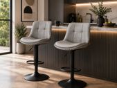 Set of 2 Adjustable Swivel Bar Stools  Faux Leather Kitchen Breakfast Bar Chairs