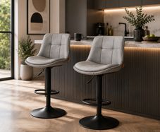 Set of 2 Adjustable Swivel Bar Stools  Faux Leather Kitchen Breakfast Bar Chairs