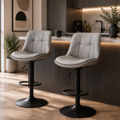 Set of 2 Adjustable Swivel Bar Stools  Faux Leather Kitchen Breakfast Bar Chairs