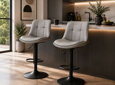 Set of 2 Adjustable Swivel Bar Stools  Faux Leather Kitchen Breakfast Bar Chairs