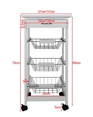 BRAND NEW Kitchen Trolley Cart Three-layer Dining Shelf Rack with Universal Wheel Basket Storage Drawers