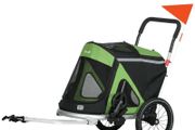 2 in 1 Aluminium Foldable Dog Bike Trailer, Pet Stroller, for Medium Dogs - Green